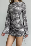 Ruched Floral Long-Sleeve Casual Dress