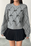 Bow-Accented Diamond Pattern Sweater
