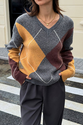 Geometric Pattern V-Neck Sweater