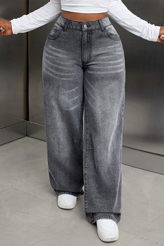 High-Waisted Wide Leg Denim Trousers