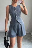 Button-Front Pinstriped Short Set