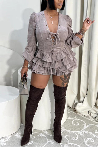 Ruffle Tiered Lace-Up Mini Dress