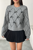 Bow-Accent Argyle Sweater