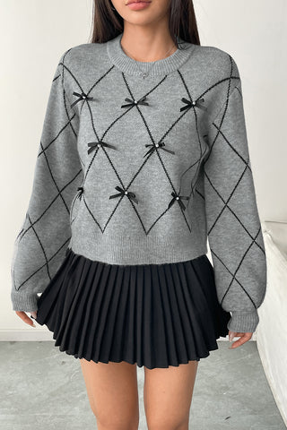 Bow-Accent Argyle Sweater
