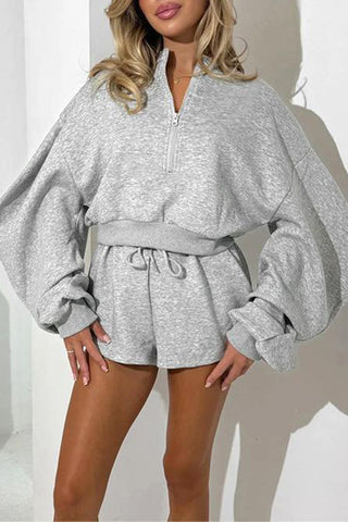 Zip-Front Oversized Sleeve Short Set