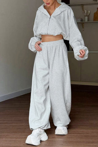 Casual Zip-Up Hoodie and Pants Set