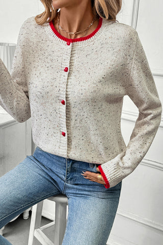 Contrast Trim Button-Up Cardigan
