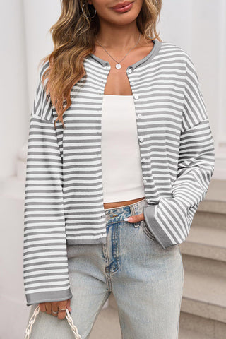 Striped Button-Front Cardigan