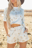 Graphic Tee and Drawstring Shorts Set