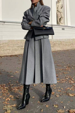 Classic Pleated Skirt Set with Blazer