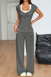 Ribbed Button-Front Pants Set