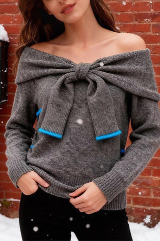 Off-Shoulder Knotted Sweater
