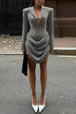 Draped Long Sleeve Blazer Dress