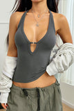 Deep V-Neck Ribbed Halter Tank Top