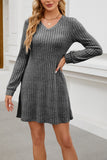 V-Neck Ribbed Casual Dress