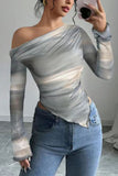 Asymmetric Mesh Long Sleeve Top