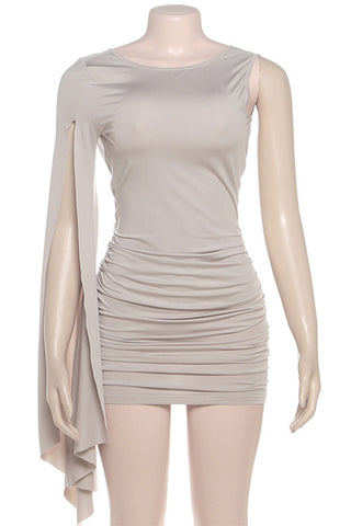 One-Sleeve Ruched Casual Dress