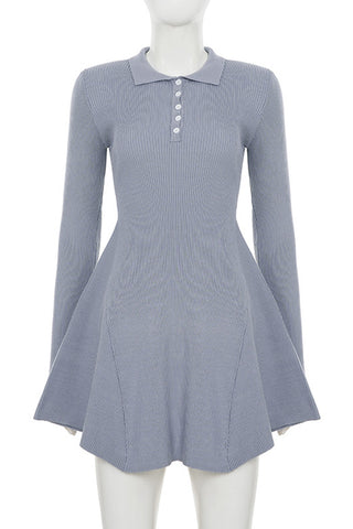 Button-Up Knit Flare Dress