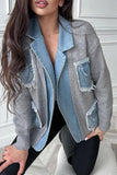Distressed Pocket Cardigan with Denim Trim
