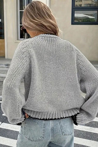 Knit Cardigan with Contrast Trim