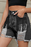 Fringe Detail Denim Shorts