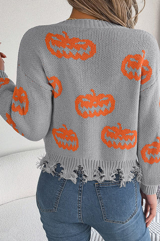Jack-O'-Lantern Frayed Hem Sweater