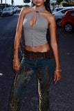 Halter Button-Front Tank Top