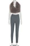 Chic Sleeveless Fuzzy Vest and Pants Set