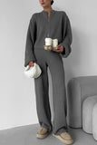 Zip-Front Relaxed Pants Set