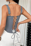 Lace-Up Pinstripe Corset Tank