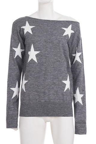 Star-Patterned Off-Shoulder Sweater