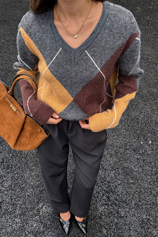 Geometric Pattern V-Neck Sweater