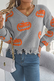 Pumpkin Detail Fringed Sweater