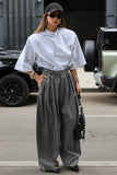 Pleated Wide-Leg Casual Pants