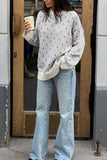 Patterned Knit Crewneck Sweater