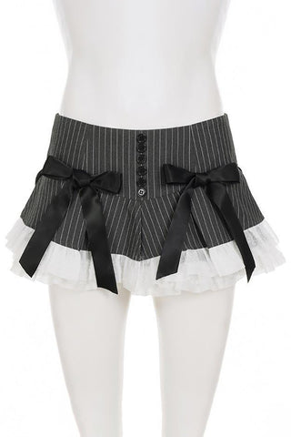 Button-Front Mini Skirt with Bow Accents