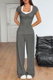 Ribbed Button-Front Pants Set