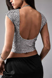Backless Sequin Crop Top