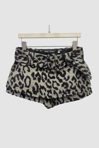 Belted Animal Print Casual Shorts