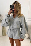 Zip-Front Oversized Sleeve Short Set