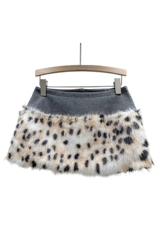 Button-Accent Faux Fur Mini Skirt