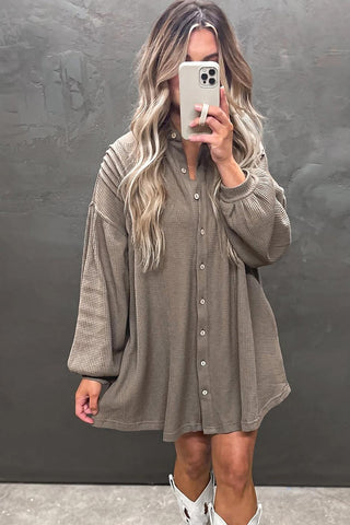 Waffle Knit Shirt Tunic Dress