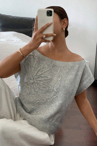 Off-Shoulder Floral-Patterned Sweater