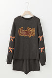 Thankful Letter Sequin Bow Sleeve Short Set