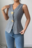 Floral Buttoned Sleeveless Vest