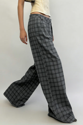 Wide-Leg Plaid Casual Pants