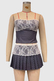 Lace-Trimmed Pleated Skirt Set