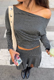 Striped Skirt Set with Asymmetrical Hem