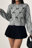 Bow-Accented Diamond Pattern Sweater