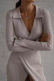 Ribbed V-Neck Midi Dress